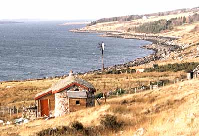 Ampair wind turbine on a croft in the Scottish Highlands